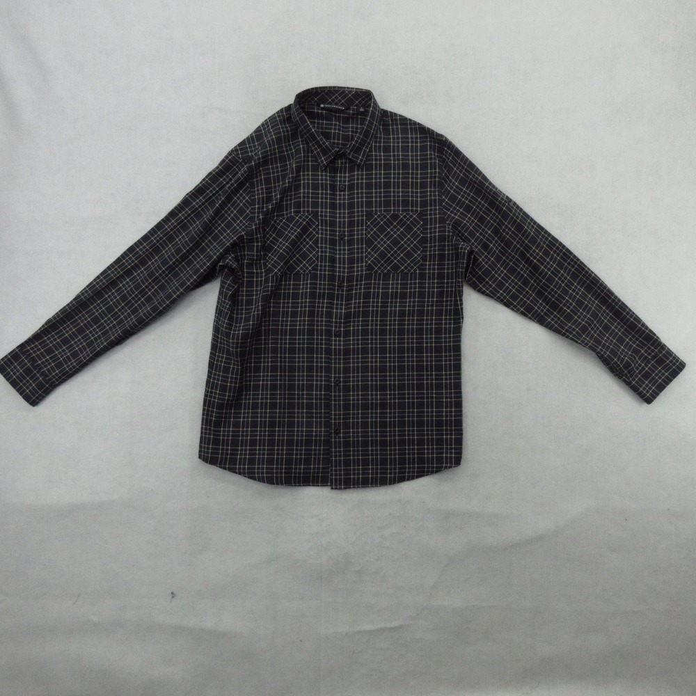 Travis Mathew Shirt Mens Large Blue Plaid Polyester Rayon Long Sleeve Button Up